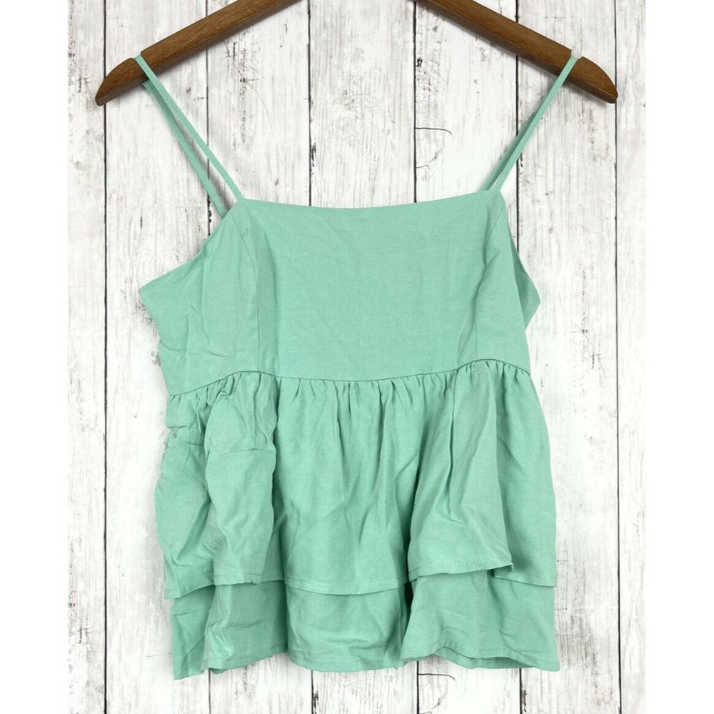 Forever 21 Women S Sage Blue Cami Sleeveless Woven Ruffle Top